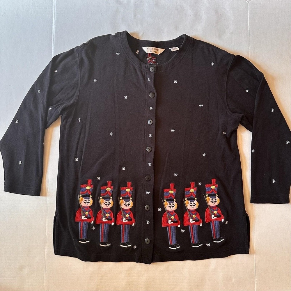 Vintage Bechamel‎ Petites Black Cotton Nutcracker Embroidered Cardigan PM